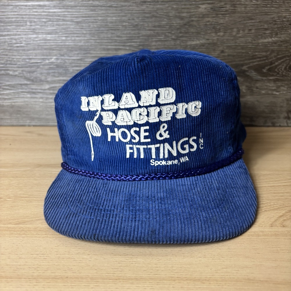 Vintage Inland Pacific Hat Cap Strap Back Corduroy Promo Advertising Mens 80s